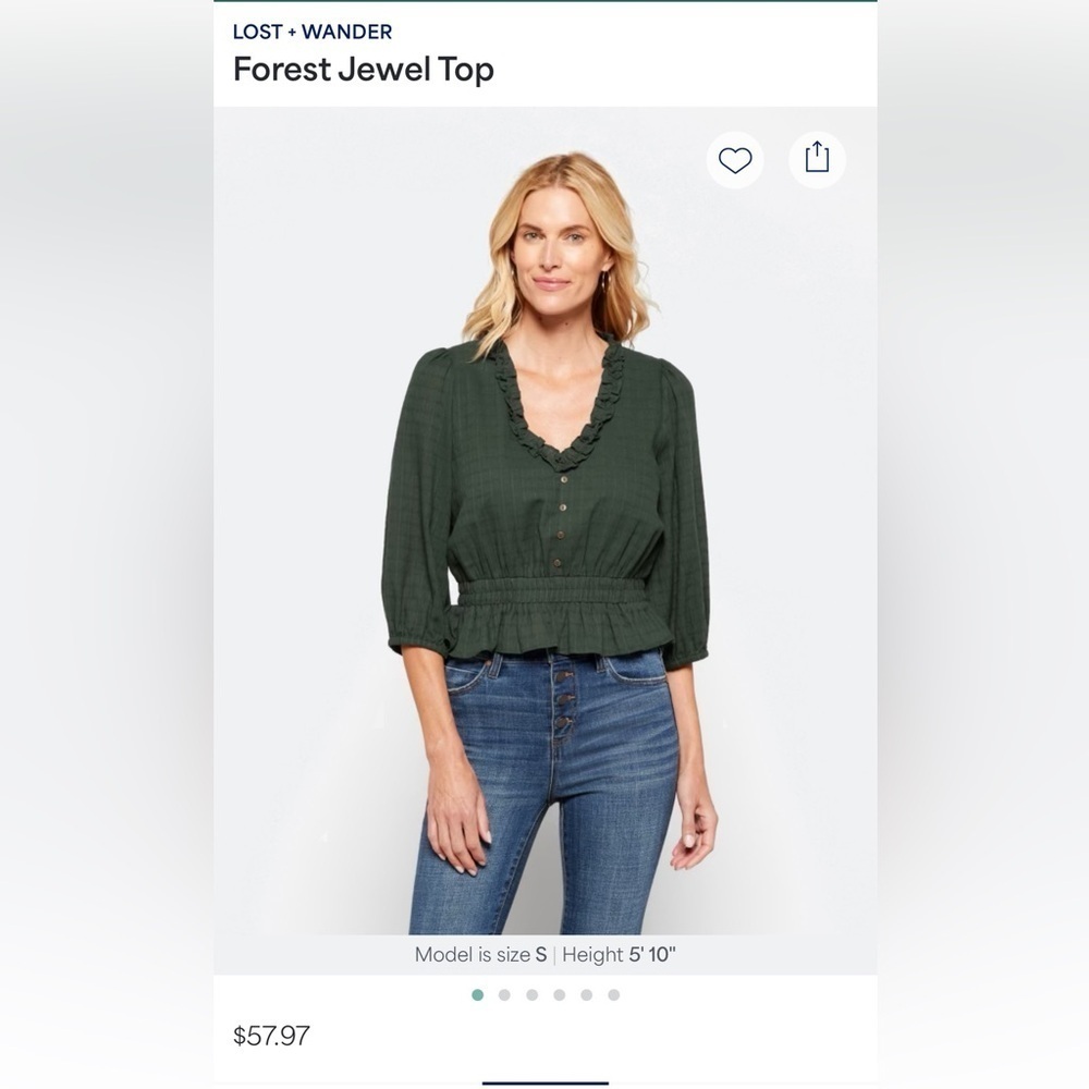 Stitch Fix - Lost + Wander Emerald Ruffle Blouse NWT Size L